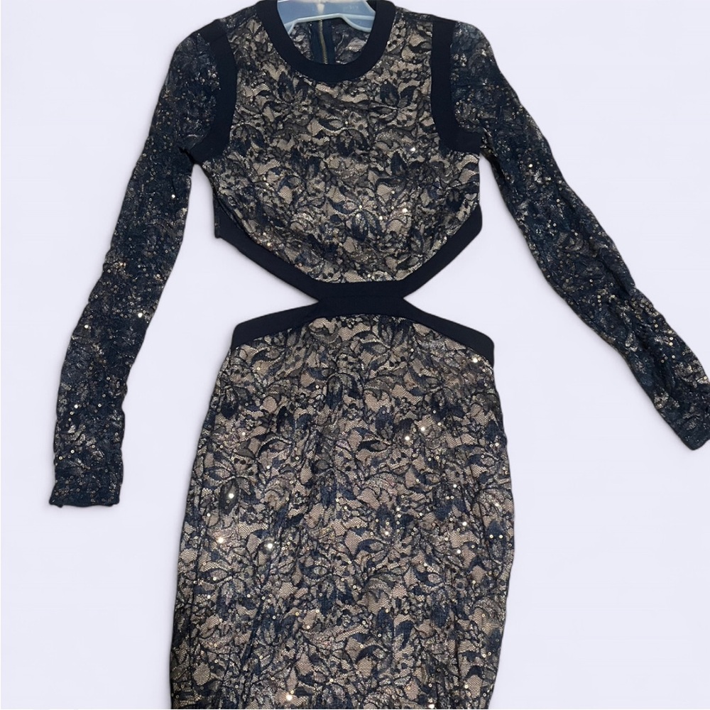Elegant Black and Gold Lace Dress